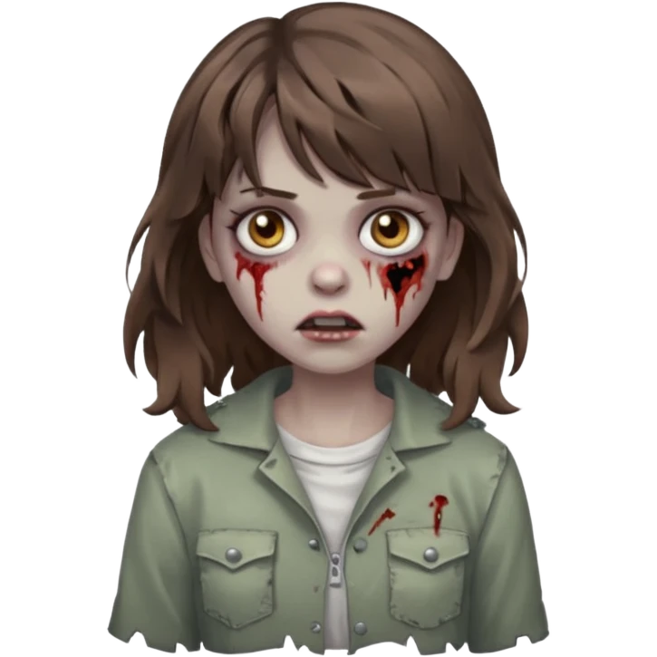Zombie girl with medium wavy hair and bangs. emoji
