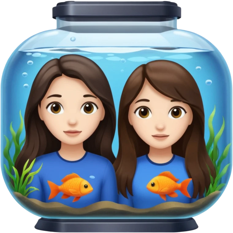 two brunette girls long hair in an aquarium emoji
