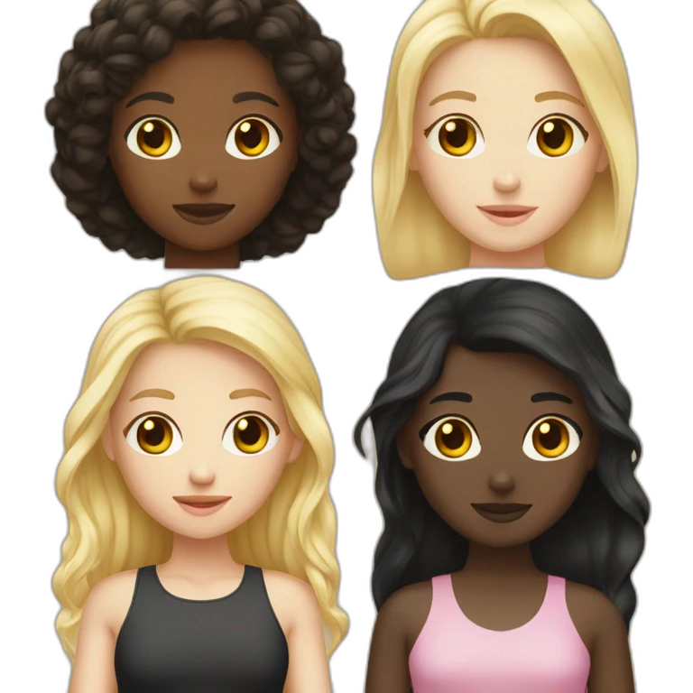 One blonde girl, one brunette hair, and one dark skinned and black hair  emoji