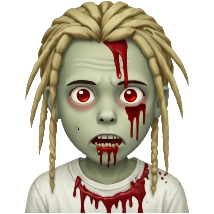 boy, zombie, with dreads, blood dripping from mouth, white shirt emoji