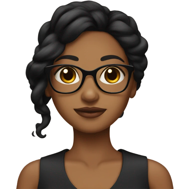 Brown girl with glasses and a slick bak black hair emoji