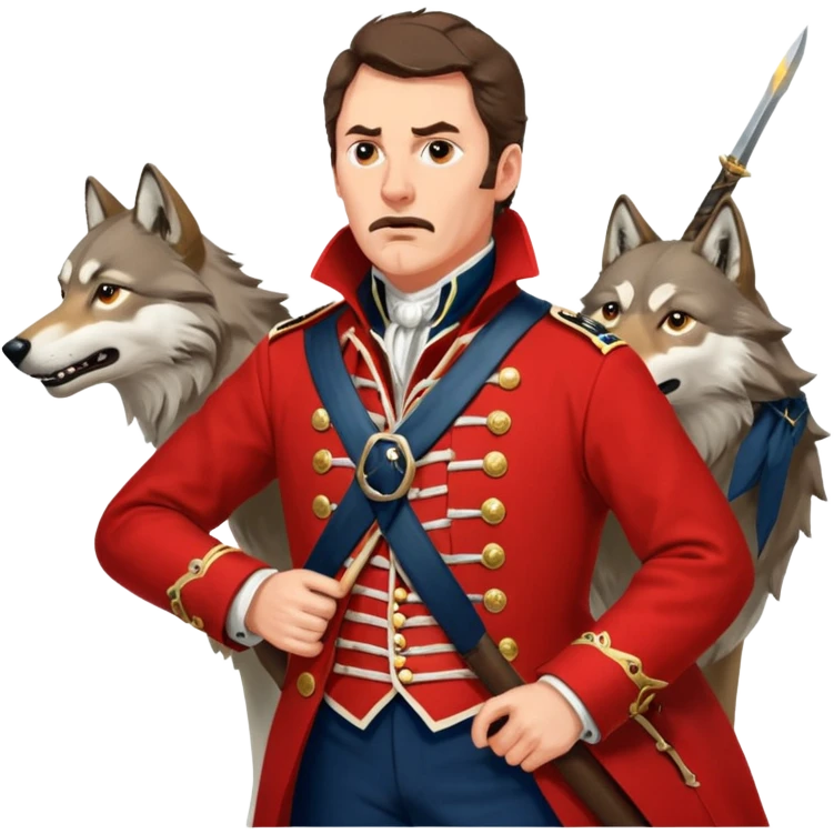 Loyalist Patrick Ferguson at the Revolutionary war Battle of Kings Mountain, with Wolves around him. emoji