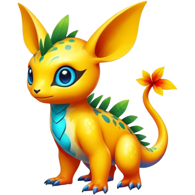 Exotic tropical shiny rare colorful epic cute Fakémon-creature, full body, with random markings emoji