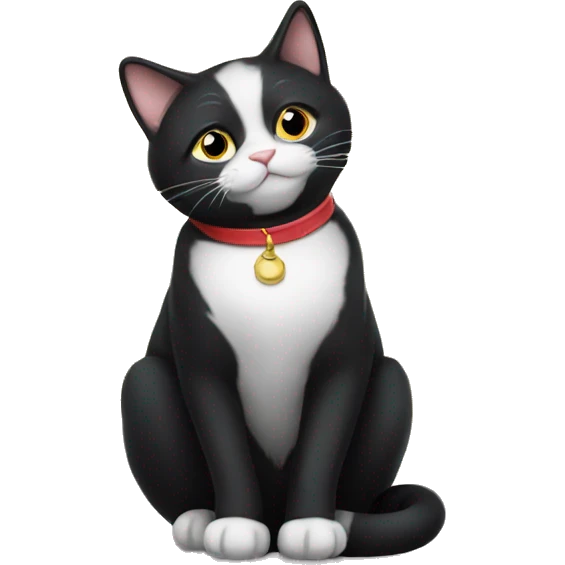 Tuxedo cat sitting on moon emoji