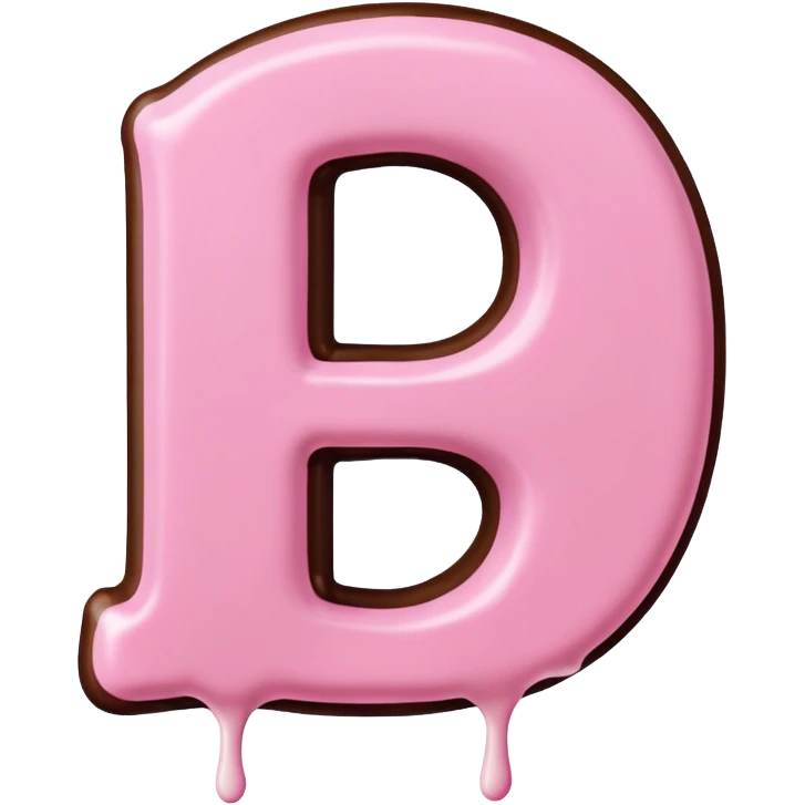 “Single pink bubble letter D, white outline, bottom dipped in chocolate with pink frosting drizzle, kawaii style, glossy, soft shading, clean outline, transparent background, Discord emoji size” emoji