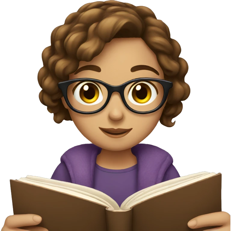 girl with brown hair reading a book emoji