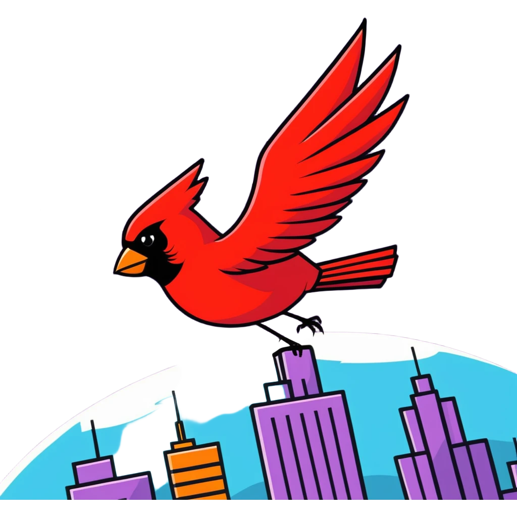 Cardinal flying through Space City emoji