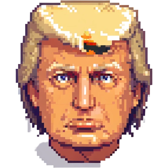 Donald Trump with recognizable features and neutral expression, pixel art style emoji