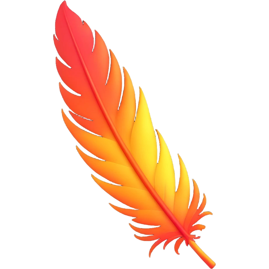 a single phoenix feather, glowing with fiery colors, elegant and mystical emoji