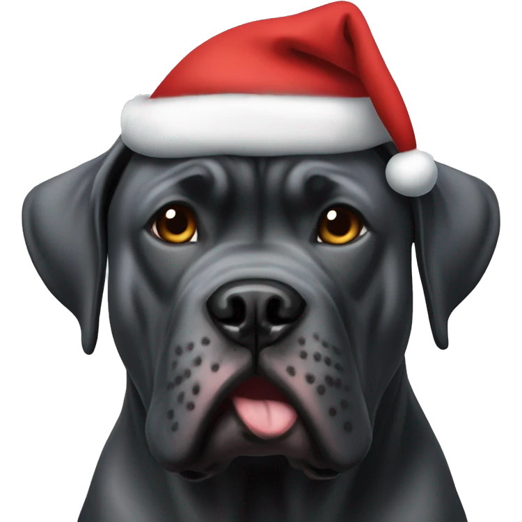 Three cane Corso dogs with Santa hats one black  emoji