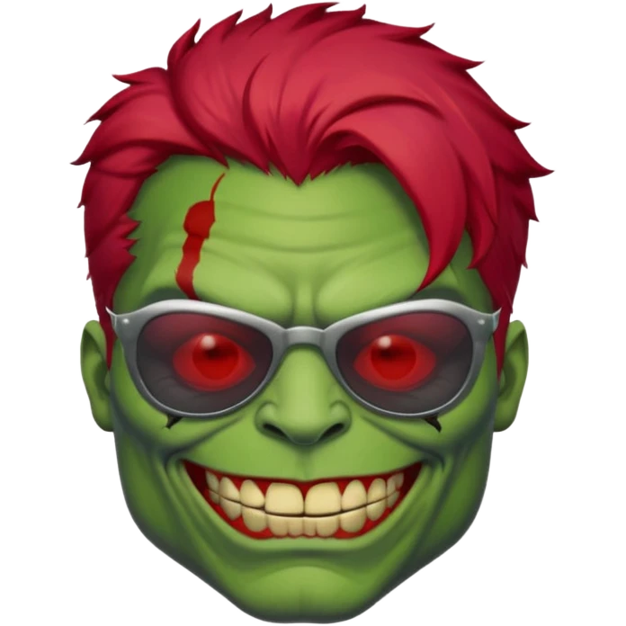 Zombie hulk with sun glasses and red hair and joker nose emoji