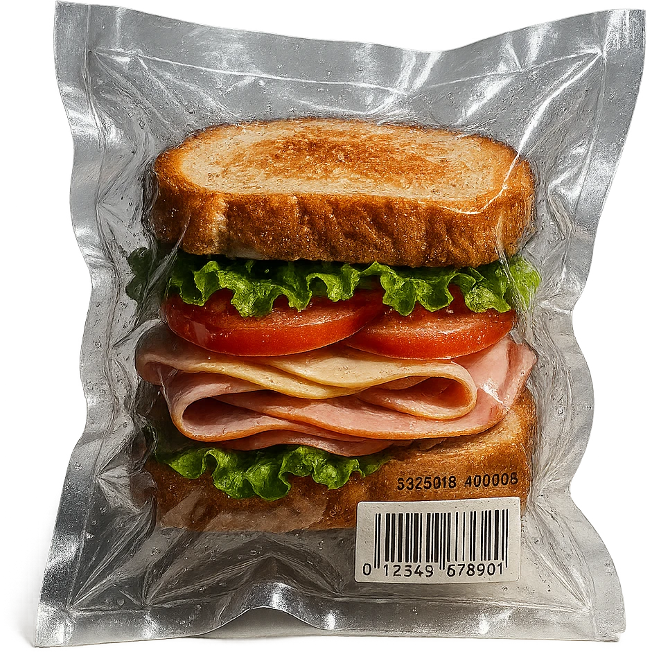 vacuum-sealed sandwich, tightly pressed in clear plastic emoji