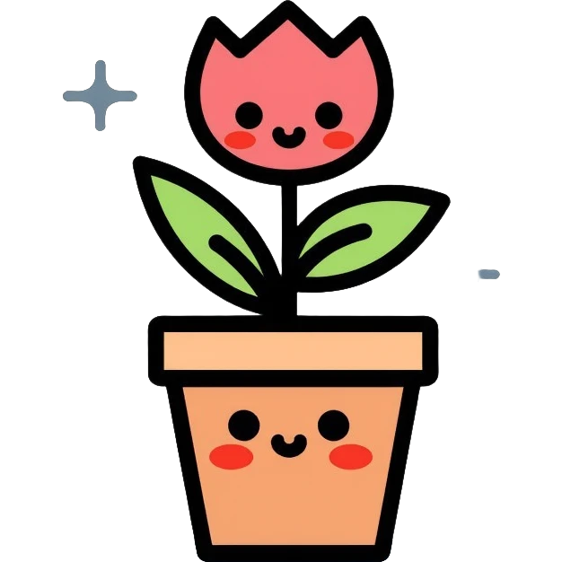 cute smiling plant in pot, logo design, simple and minimal emoji