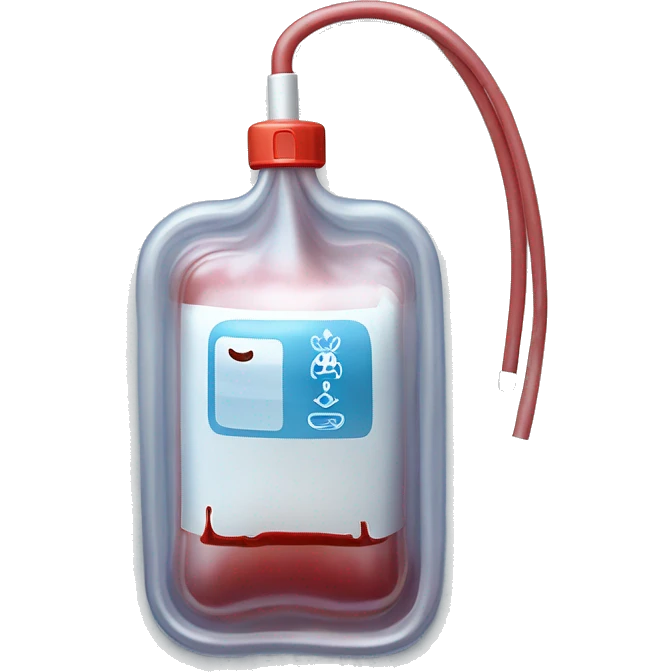Rectangular transparent plastic iv bag filled with 500ml of blood hanging on an iv pole in an intensive care unit  emoji