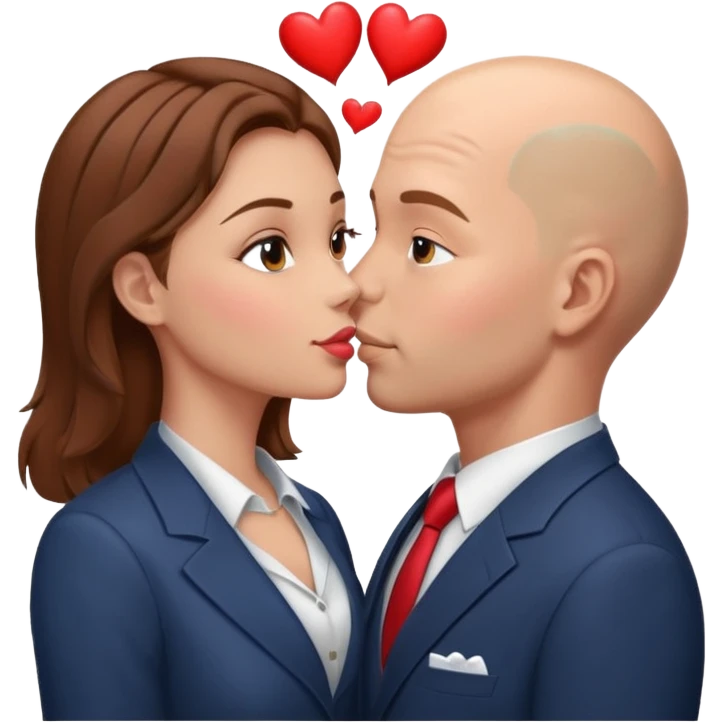 Loving couple kissing, Love, hearts. Woman brown hair, man is bald emoji