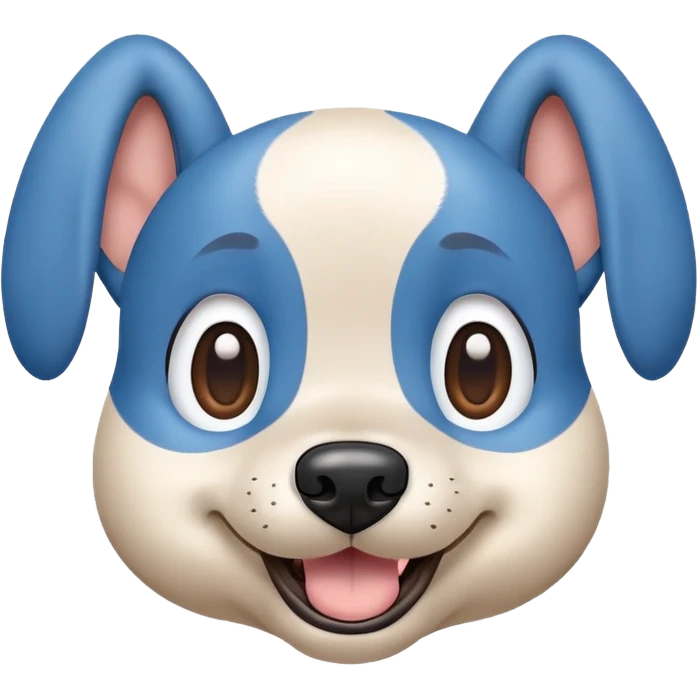 Bluey character, blue cartoon dog with rounded ears and happy expression emoji
