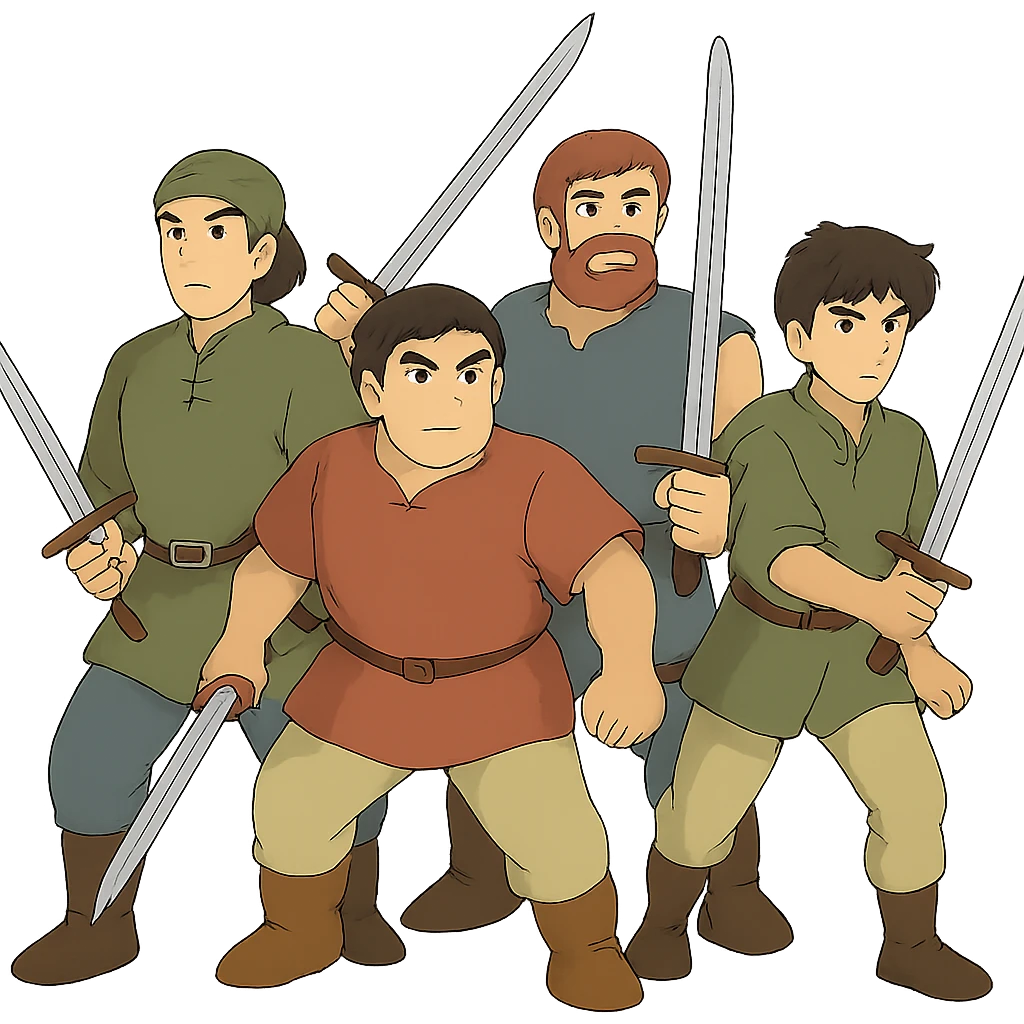 ghibli style group of men with swords emoji