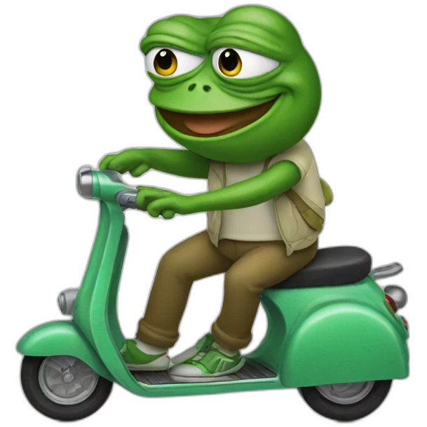 Pepe the frog riding a scooter emoji