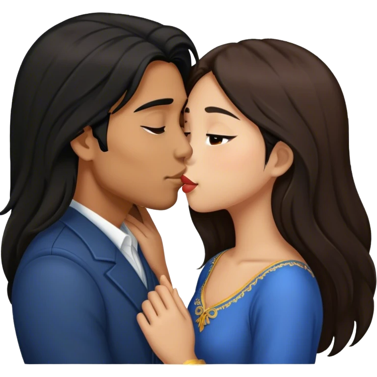 Caramel brown guy with long black hair kissing brown hair Filipina emoji