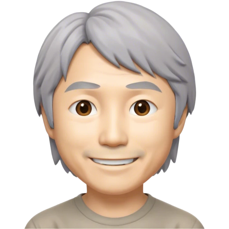 ​Cinematic Realistic Portrait of a Smiling Shigeru Miyamoto, depicted with warm, approachable features, gentle grey-tinted hair, and kind, expressive eyes, set against a subtle backdrop hinting at iconic video game imagery, rendered with lifelike textures and soft, inviting lighting that captures his innovative spirit, emoji