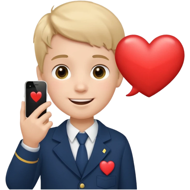 сгенерируй эмоджи где школьник из первого класса в костюме школьном деловом звонит по телефону айфону и от него исходит облачко с сердечками внутри как будто он говорит кому-то по телефону «я тебя люблю» его лицо в немного краснеет и улыбается типо от милоты  emoji