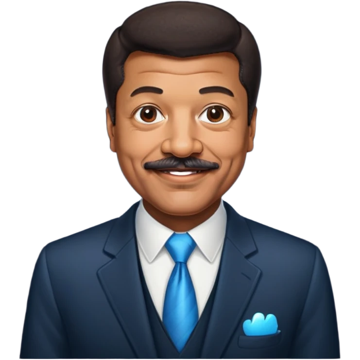 Neil deGrasse Tyson, astrophysicist with a mustache, wearing a suit, smiling emoji