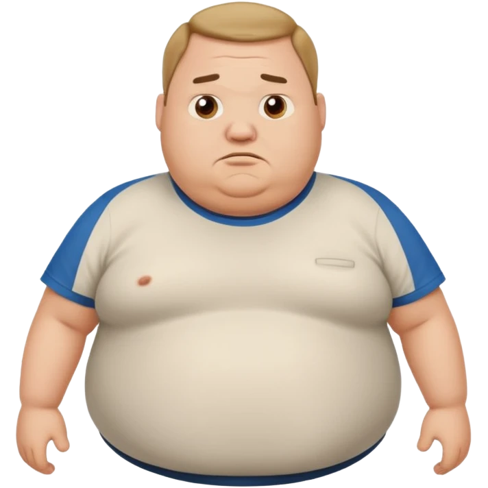 a cartoon fat man holding his stomach wearing t shirt, while looking confused? dont show nipples emoji