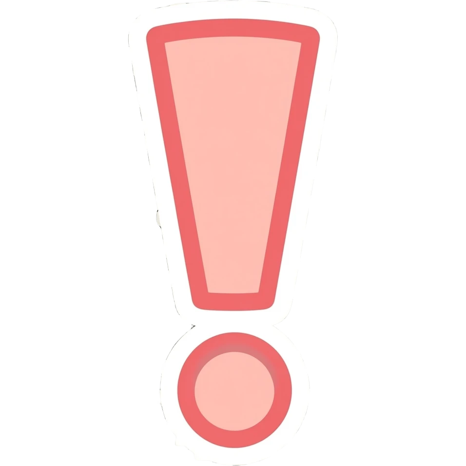 Exclamation mark flat shapes design, cartoonish illustration, pastel red colours, rounded, thick outlines, sticker outline emoji