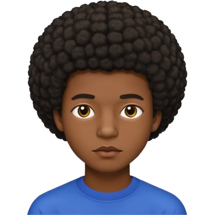 Une homme de 17 ans il a la peau noir foncé , des lèvres pulpeuses et un regard nonchalant. Il a un petit afro taper emoji