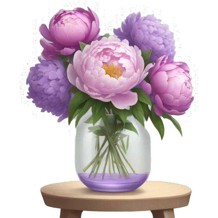 Peonies and lilacs in a clear vase  emoji