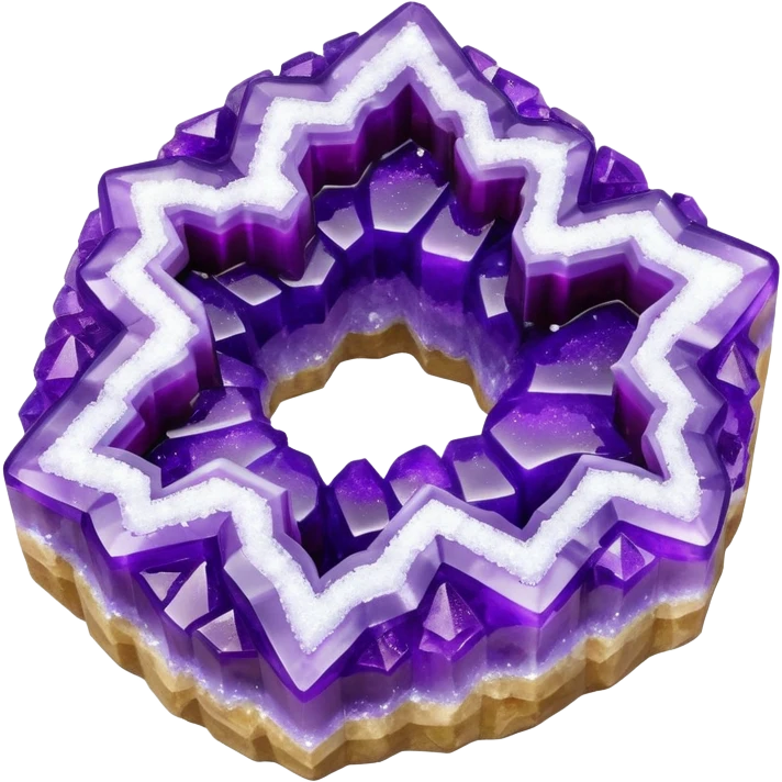 3D render of Rock Candy Geode, made entirely of dessert materials, glistening sugar crystal texture, jagged translucent purple sugar crystals, delicious confectionery aesthetic, Apple emoji style, isolated on white background --v 6.0. emoji