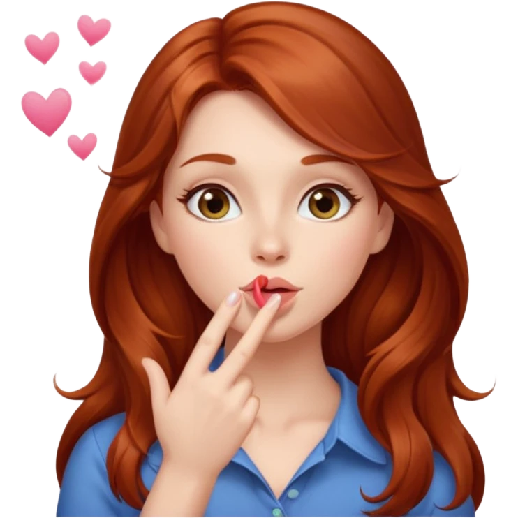 A cute woman, long auburn hair, she's blowing a kiss. emoji