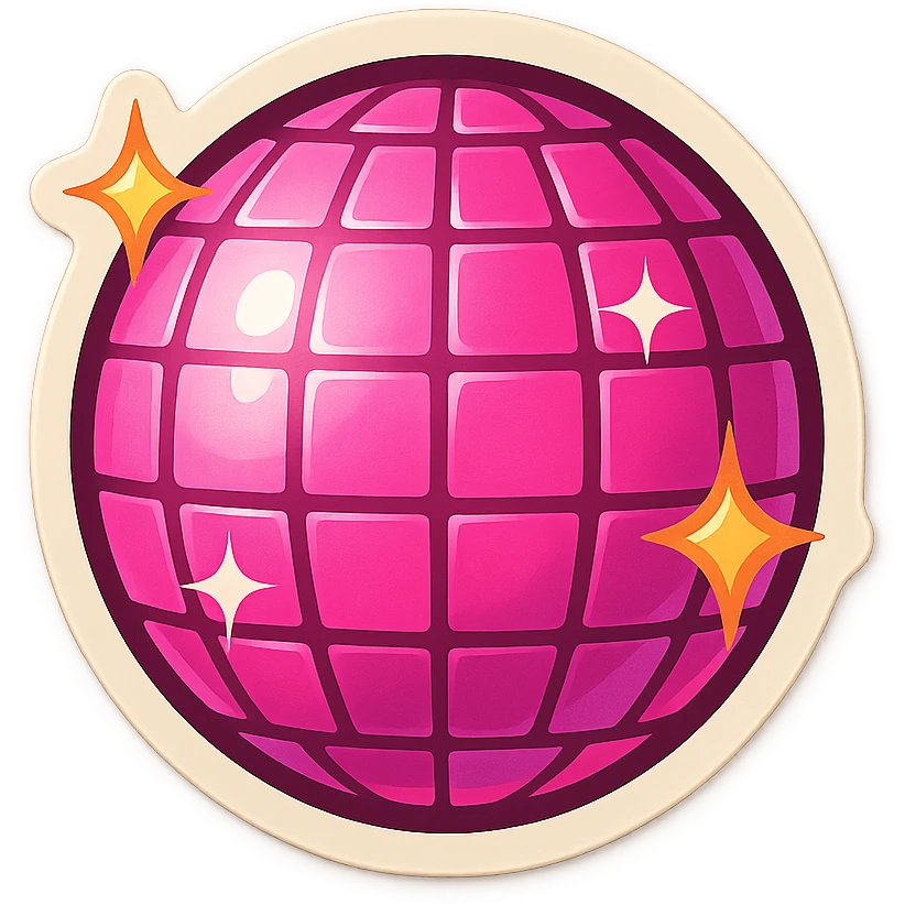 pink disco ball, visually sparkly, iconic, emoji style, concise, no text emoji