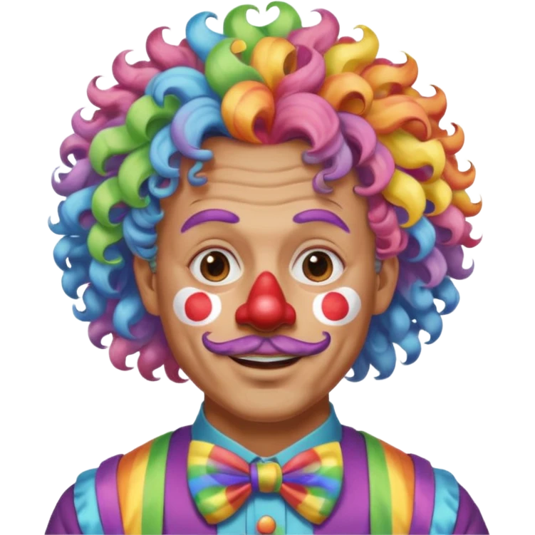 Middle-age man with Curly rainbow hair of clown — soft pastel curls tied high emoji