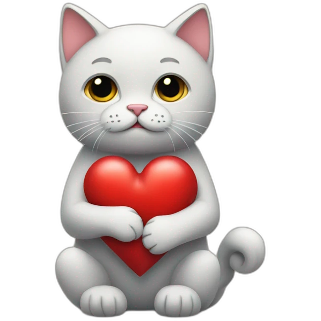 a sad cat holding a heart in its paws  emoji