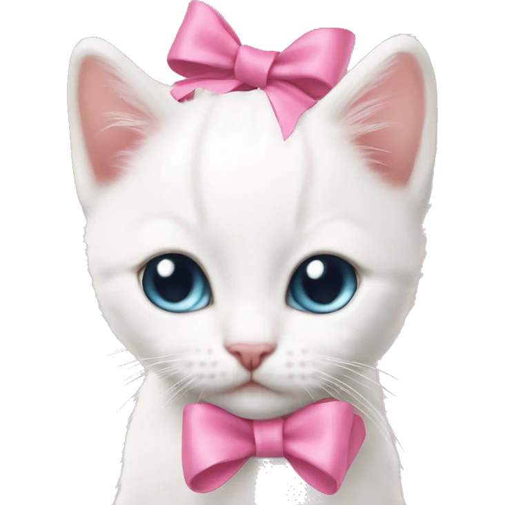 A pink ribbon bow on a white kittens head emoji