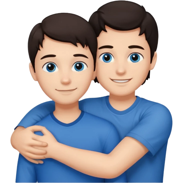  Chłopak z ciemnymi włosami i z ciemnymi oczami przytulający się do brunetki z niebieskimi oczami emoji