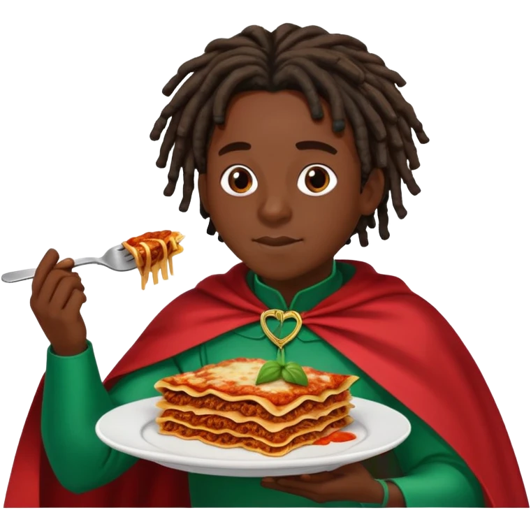 Black short Dreads and nigerian cape eating lasagna  emoji