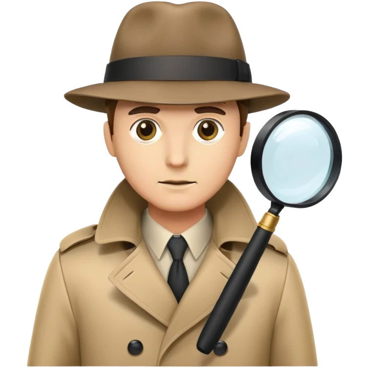 detective with magnifying glass, trench coat and hat emoji