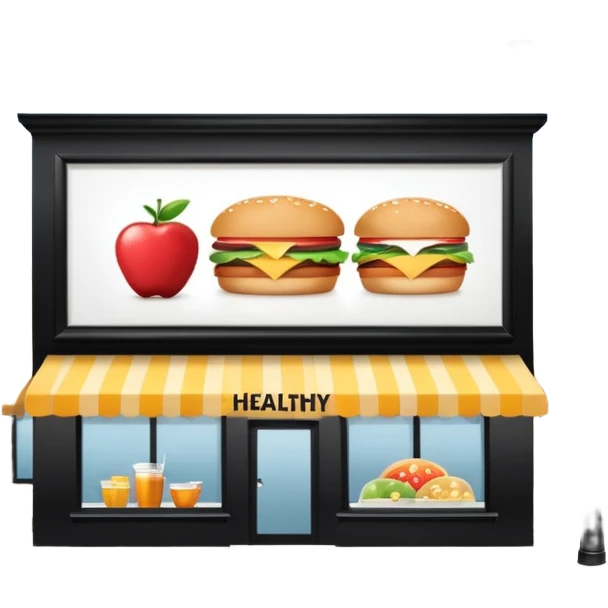 make a billboard on top of a healthy restaurant building written on it "healthy"  emoji
