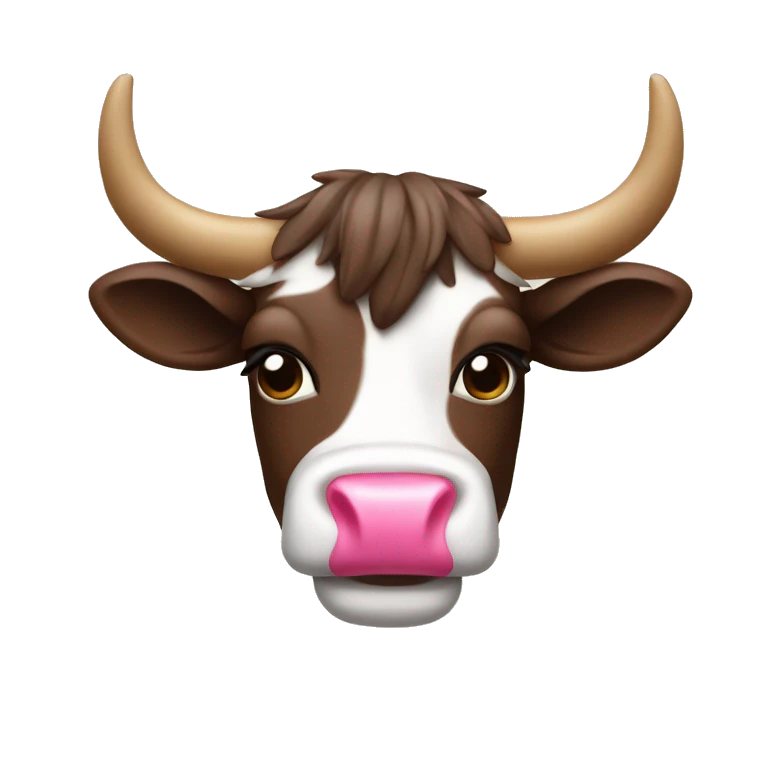 Vaca con un lazo rosa guiñando emoji