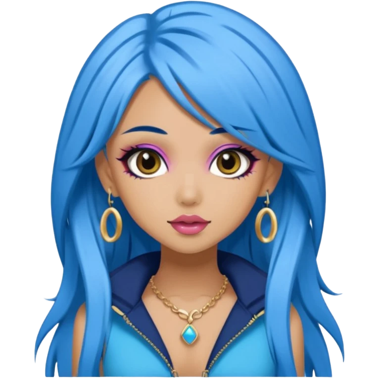 pretty gyaru girl, blue hair, bold makeup, bratz baddie style emoji
