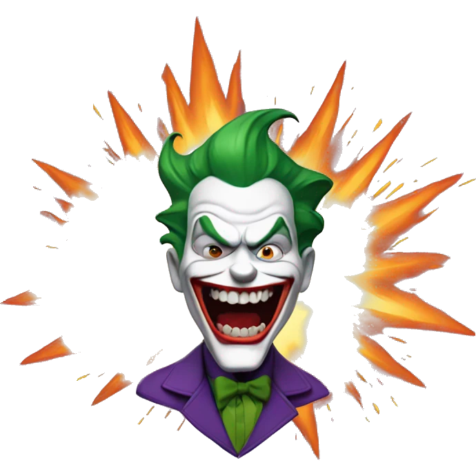 The joker behind an explosion, he has a maniacal expression emoji