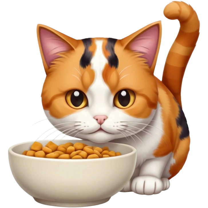 Little cat eating food from bowl, not facing us  emoji