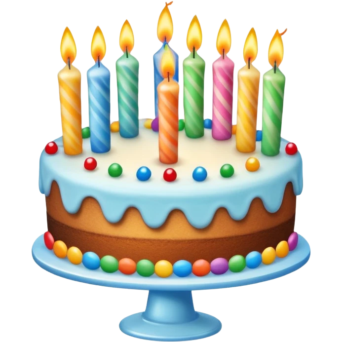 Happy birthday banner above a cake with candles emoji