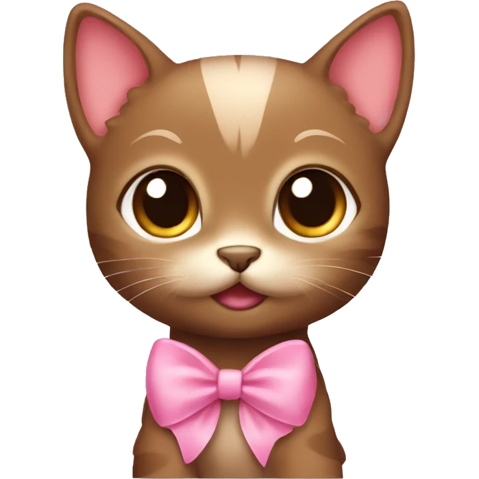 Brown little kitten with brown eyes and pink bow emoji