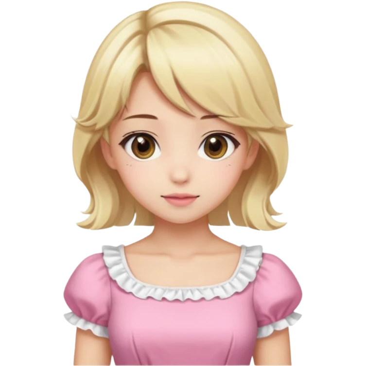 Cute anime girl with blonde hair and brown highlights and cute coquette clothes emoji