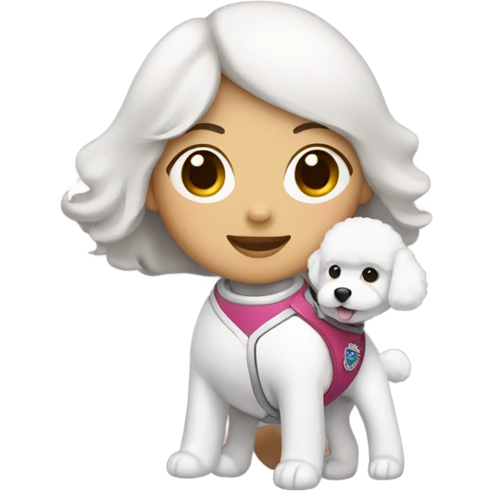 An Asian woman hold a service dog bichon emoji