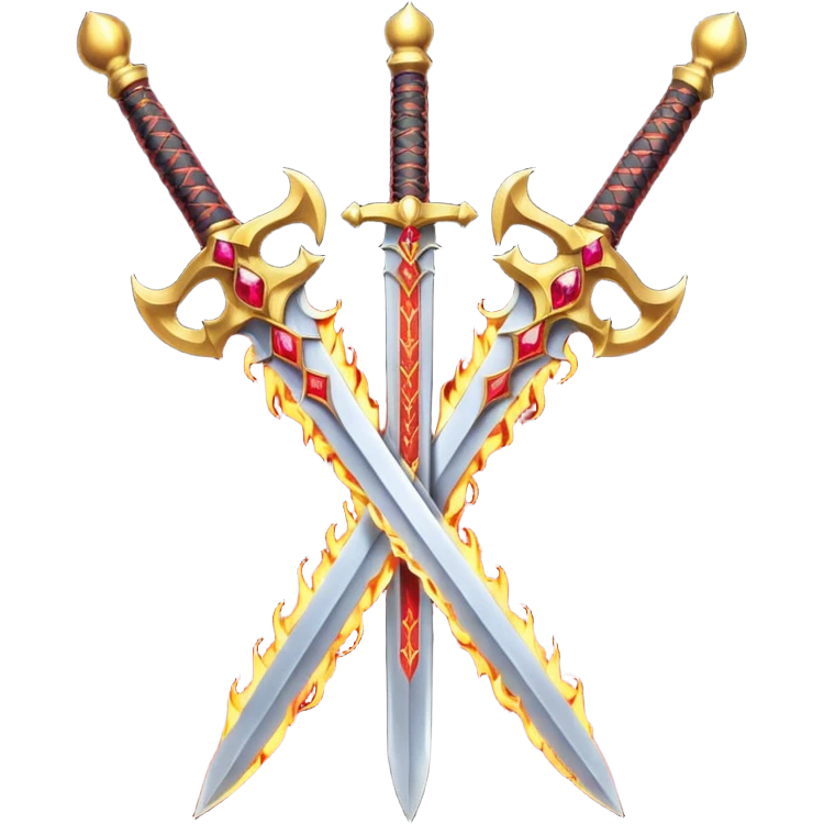 Two powerful on fire golden fiery royal crossed swords emoji