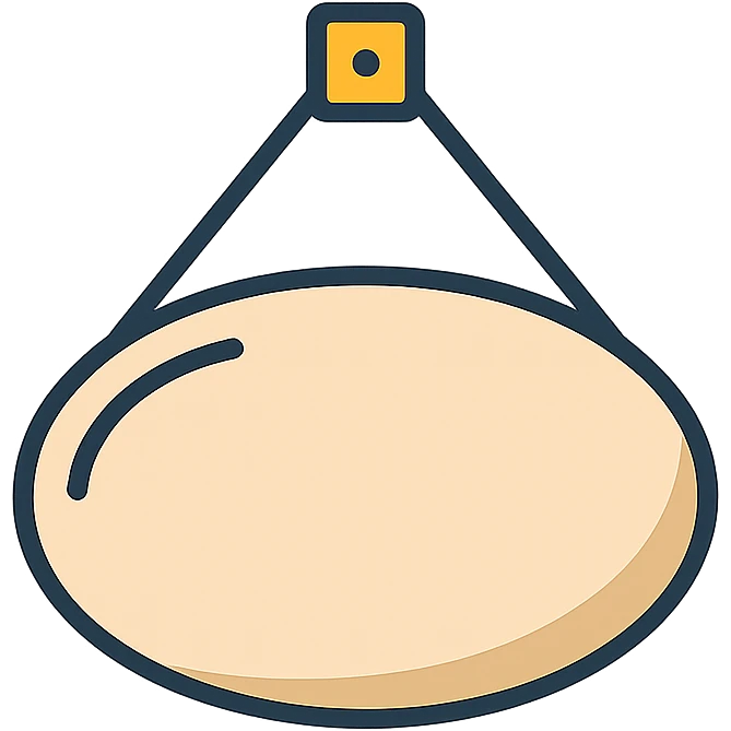 minimalist beige oval door sign with shadows and highlights, hanging on a hinge, icon color outlined style emoji